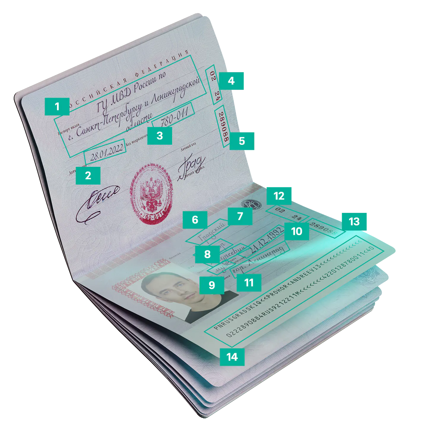 Основной разворот паспорта РФ